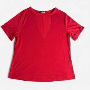 Medium Maroon/Deep Red V Neck Cut Out Tee